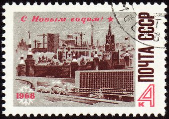 Image showing New Year 1968 in Moscow on post stamp