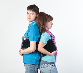 Image showing A young couple with a Tablet PC