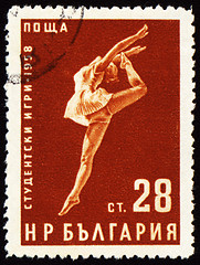 Image showing Dancing young woman on post stamp