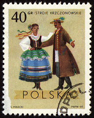 Image showing Polish folk dancers from Krzczonowskie region on post stamp