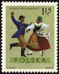Image showing Polish folk dancers from Rozbarskie region on post stamp