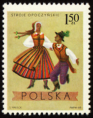 Image showing Polish folk dancers from Opoczynski region on post stamp