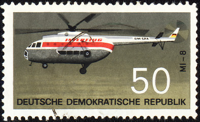 Image showing Flying helicopter Mi-8 on post stamp