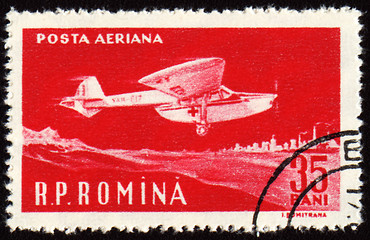 Image showing Flying vintage medical amphibian on post stamp