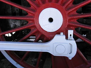 Image showing Red wheels of old russian  locomotive