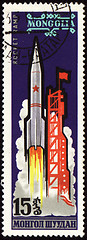 Image showing Rocket start on Mongolian post stamp