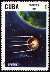 Image showing Post stamp with first russian satellite 