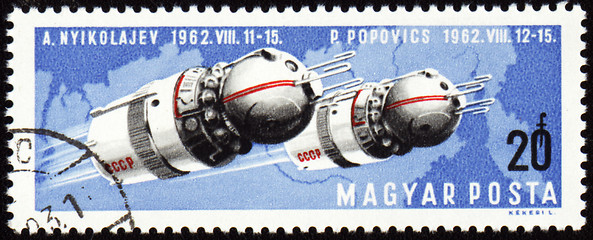 Image showing Soviet spaceships Vostok-3 and Vostok-4 on post stamp