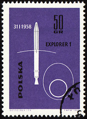 Image showing American spaceship Explorer-1 on post stamp