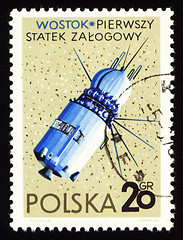 Image showing Postage stamp from Poland with first spaceship Vostok