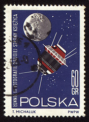 Image showing Postage stamp from Poland with soviet spaceship Luna-3