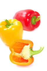 Image showing Orange, yellow and red bell peppers