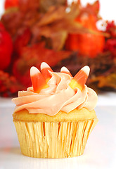 Image showing Halloween cupcake with fall foliage