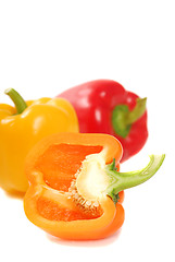 Image showing Orange, yellow and red bell peppers