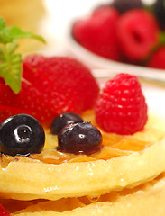 Image showing Waffles with fresh fruit