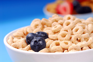 Image showing Bowl of oat cereal with blueberries