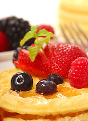 Image showing Fresh waffles with fruit