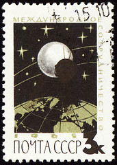 Image showing Post stamp with communication satellite