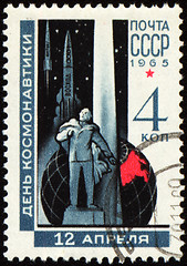 Image showing Russian scientist Tsiolkovsky on post stamp