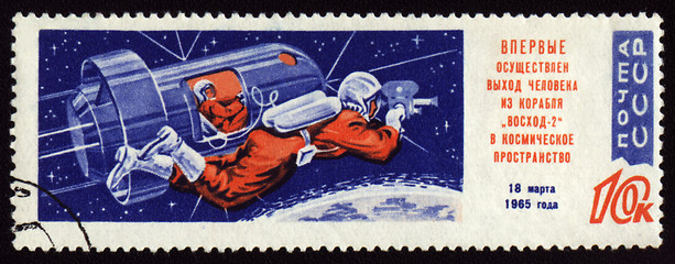 Image showing Postage stamp with soviet Cosmonaut Aleksei Leonov in space