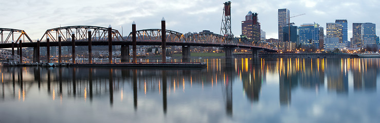 Image showing Hawthorne Bridge Over Willamette River at Dusk