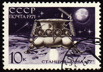 Image showing Post stamp with soviet station Luna-17 on Lunar surface