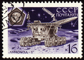 Image showing Post stamp with soviet moon machine Lunokhod-1 on Lunar surface