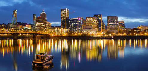 Image showing Portland Oregon Downtown Waterfront at Blue Hour