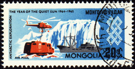 Image showing The study of the Antarctic on post stamp