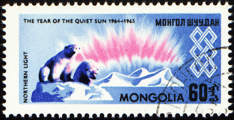 Image showing The study of the Northern Light in Arctic on post stamp