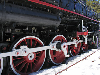 Image showing wheels of old russian  locomotive