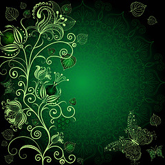 Image showing Dark green floral frame