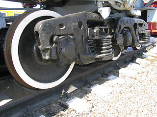 Image showing Wheels of old russian  locomotive