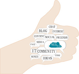 Image showing thumb up with social web concept ideas