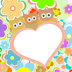 Image showing owls in flowers with big heart. vector