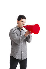 Image showing Shouting into a megaphone