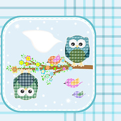 Image showing Two owls and birds on the tree. Vector