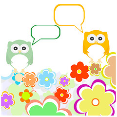 Image showing owl family with flowers and speech bubbles