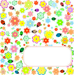 Image showing Seamless texture with flowers and ladybirds. floral pattern