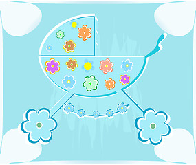 Image showing Vector card for babyshower. perambulator for boy