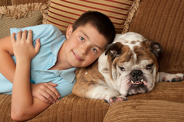 Image showing Bulldog and Boy