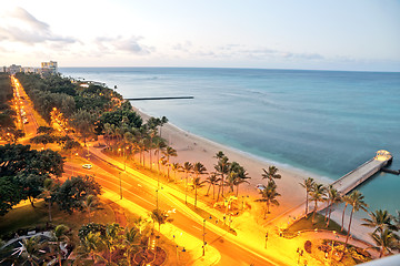 Image showing Waikiki Honolulu beach view early morning sunrise