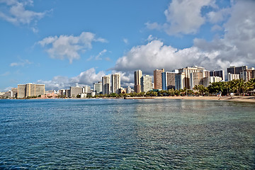 Image showing Waikiki Beach, Oahu Island Hawaii, cityscape