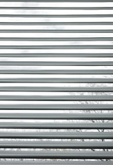 Image showing Trees seen through semi-closed metallic blinds