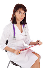 Image showing Young Female Doctor Sitting