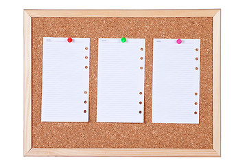 Image showing Isolated Corkboard with Blank Paper Notes