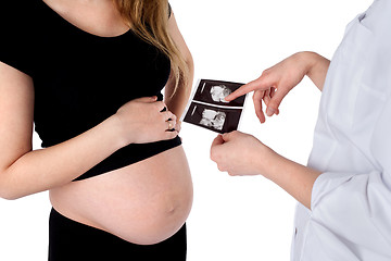 Image showing Pregnant Woman and Doctor with an Ultrasound Scan