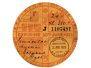 Image showing Vintage Tax Disc