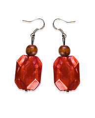 Image showing Earrings garnet color of glass and wood