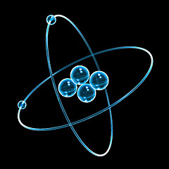 Image showing 3d Helium Atom made of blue glass 